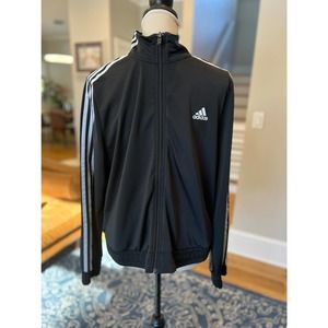 ADIDAS Women's Track Warm Up Front Zipper Jacket Black 3 Stripes Size Large